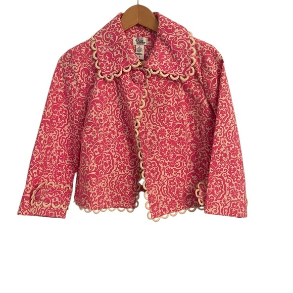 LILLY PULITER pink and white clueless preppy barbie office siren jacket size 4 - Picture 2 of 11